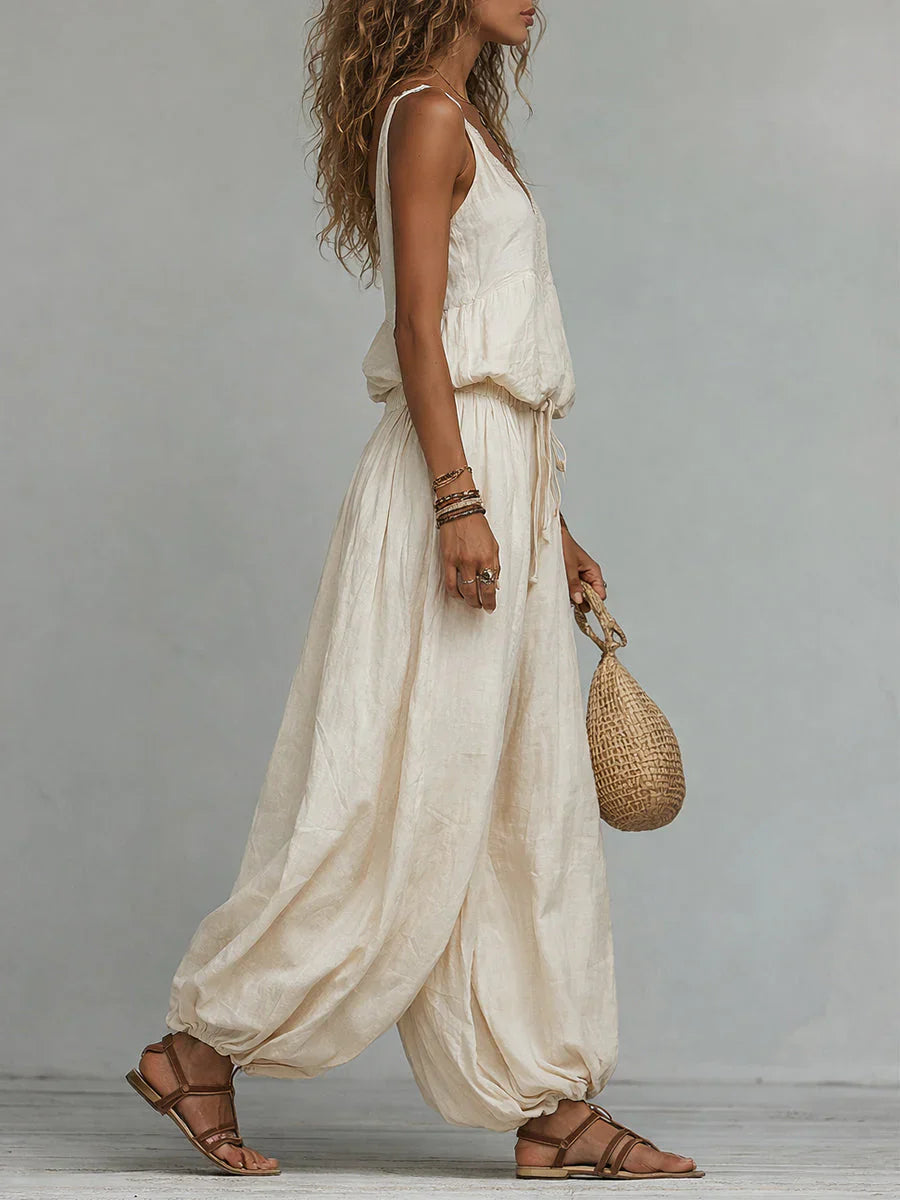 The Santorini | Embroidered Cotton-Linen Wide-Leg Set