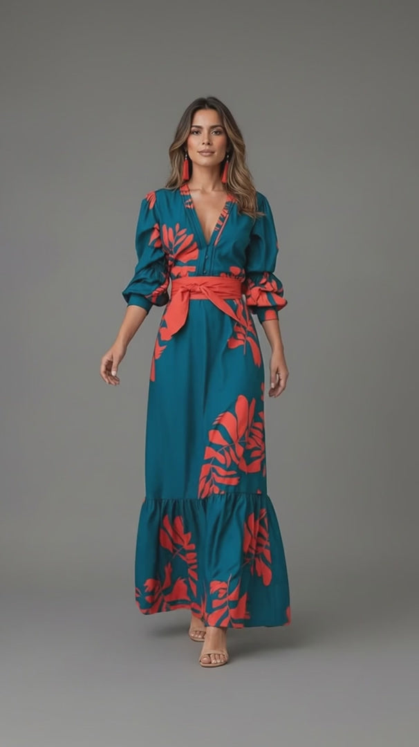 The Demi | Tropical Print Wrapped Maxi Dress